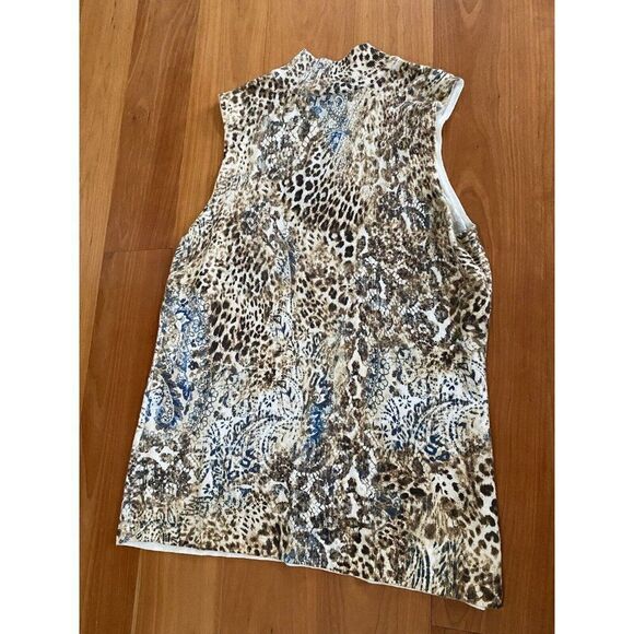 Chico’s Knit Top Sweater Leopard Animal Print Paisley 2 / Large Cream Brown - Picture 5 of 9